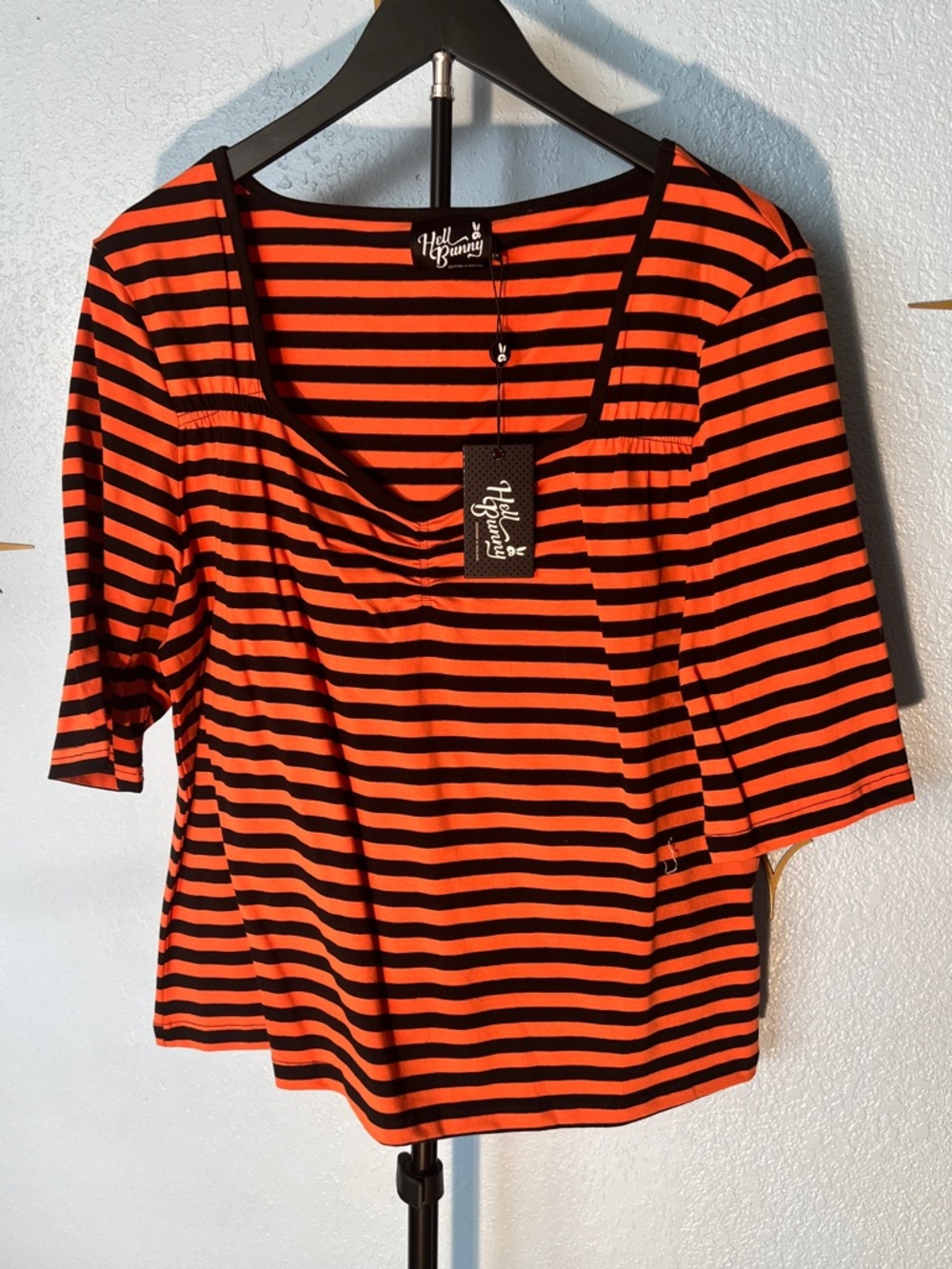 Hell Bunny Orange and Black Stripe 3/4 Sleeve Top